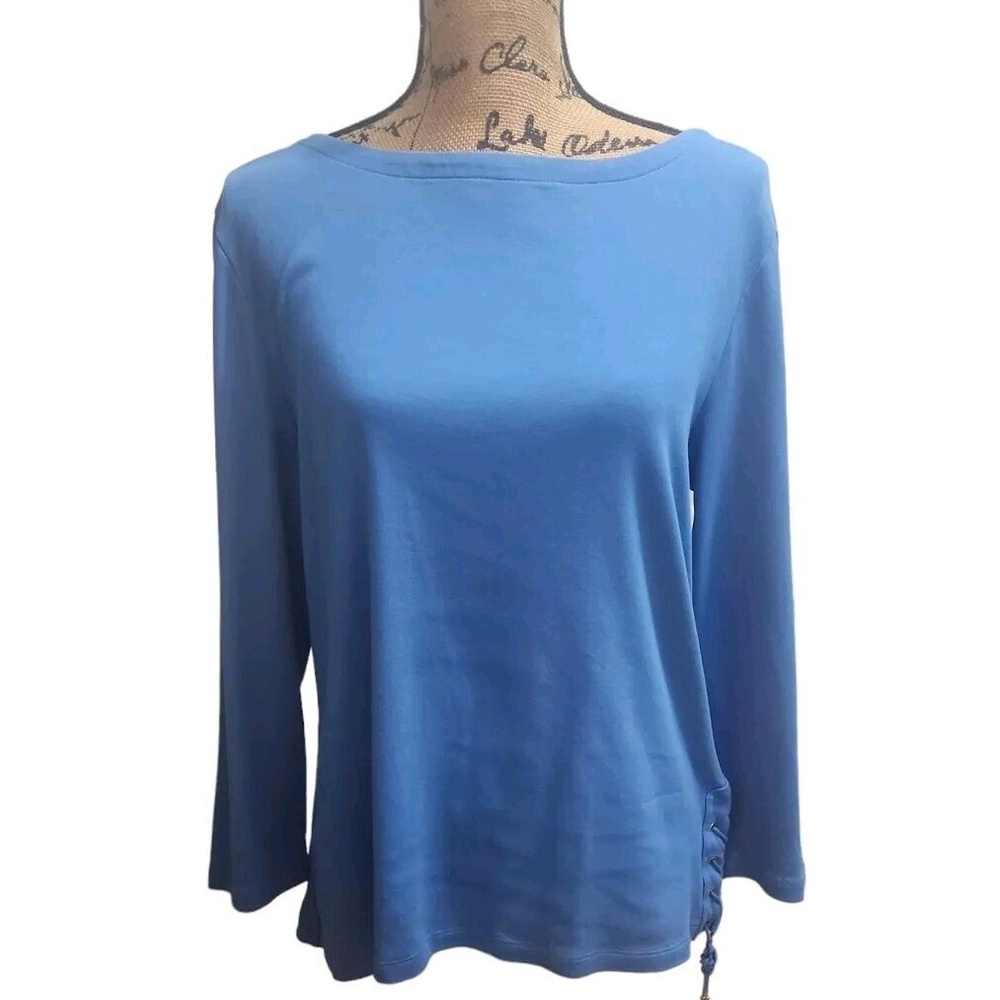 Lauren Ralph Lauren Black Label Womens Size XXL Top Boat Neck Long Sleeve Blue‎